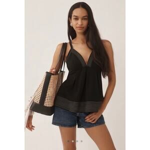 NWT Anthropologie Deep-V-Neck Peplum Strappy Top - Size M MSRP $78